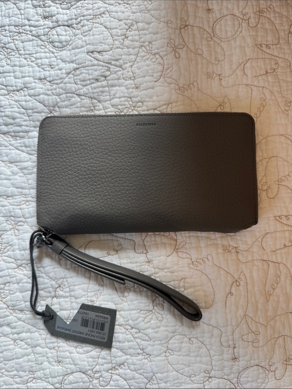 All Saints Fetch Leather Zip Wrist Wallet in Storm Gray